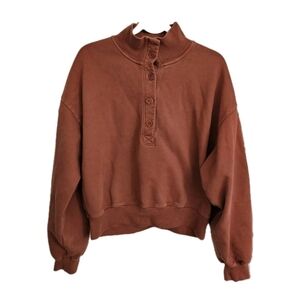 Aritzia Wilfred Free Sweater 3 Large Faded Rich Copper 1/2 Button Front Mockneck
